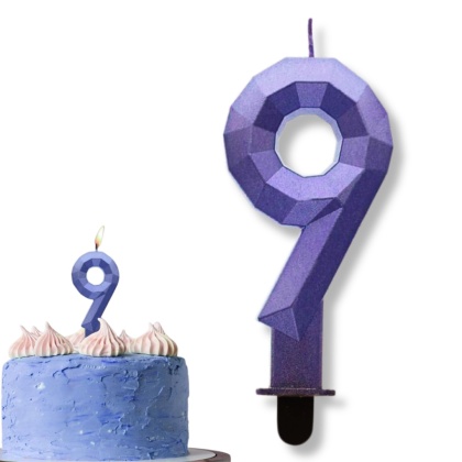 ŚWIECZKA CYFRA 9 NIEBIESKA 7,5cm METALICZNY GRANAT OMBRE