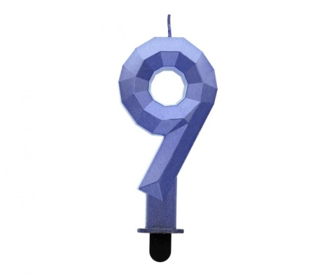 ŚWIECZKA CYFRA 9 NIEBIESKA 7,5cm METALICZNY GRANAT OMBRE