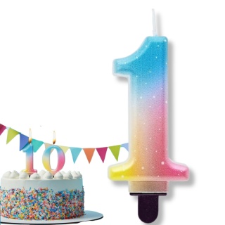 TĘCZOWA ŚWIECZKA CYFRA 1 KOLOROWA 8cm PASTELOWE OMBRE