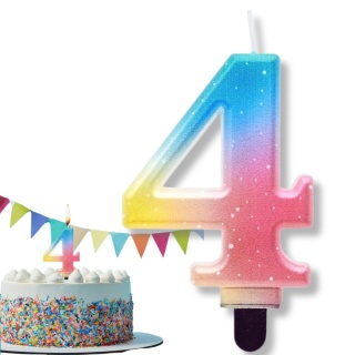 TĘCZOWA ŚWIECZKA CYFRA 4 KOLOROWA 8cm PASTELOWE OMBRE