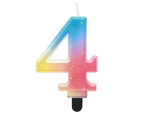 TĘCZOWA ŚWIECZKA CYFRA 4 KOLOROWA 8cm PASTELOWE OMBRE