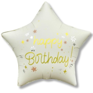 BALON URODZINOWY GWIAZDKA KREMOWA 45cm HAPPY BIRTHDAY