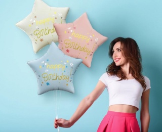 BALON URODZINOWY GWIAZDKA KREMOWA 45cm HAPPY BIRTHDAY