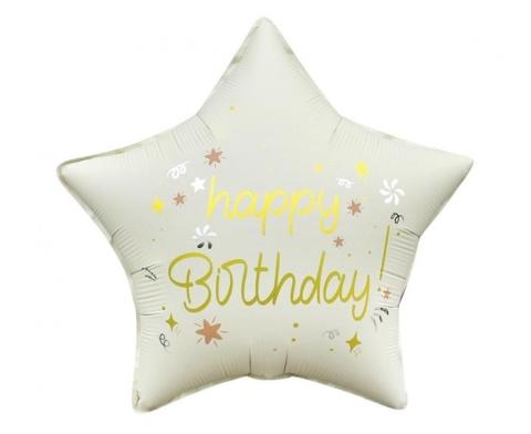 BALON URODZINOWY GWIAZDKA KREMOWA 45cm HAPPY BIRTHDAY