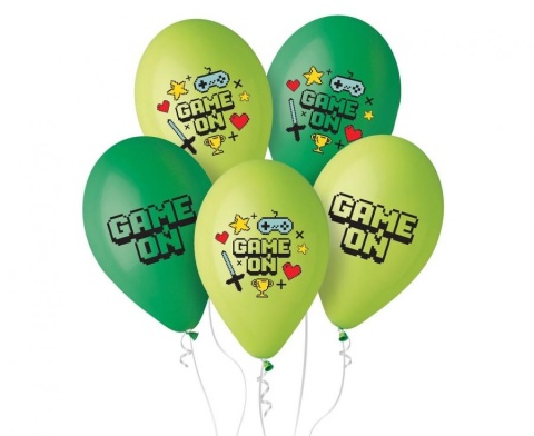 BALONY LATEKSOWE GAME ON 30cm 5sztuk ZIELONE BALONY DLA GRACZY