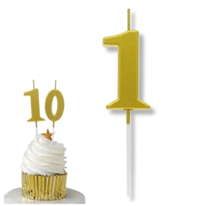 MAŁA ŚWIECZKA CYFRA 1 ZŁOTA 4cm METALICZNY ZŁOTY