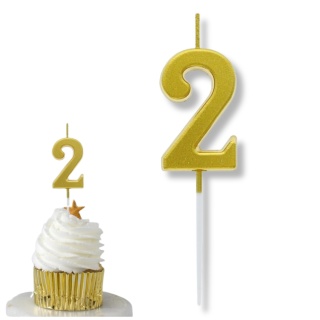 MAŁA ŚWIECZKA CYFRA 2 ZŁOTA 4cm METALICZNY ZŁOTY