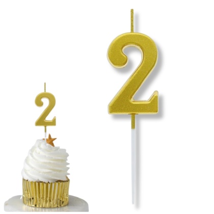 MAŁA ŚWIECZKA CYFRA 2 ZŁOTA 4cm METALICZNY ZŁOTY