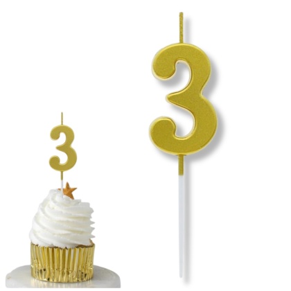MAŁA ŚWIECZKA CYFRA 3 ZŁOTA 4cm METALICZNY ZŁOTY