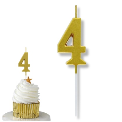 MAŁA ŚWIECZKA CYFRA 4 ZŁOTA 4cm METALICZNY ZŁOTY