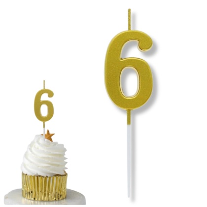 MAŁA ŚWIECZKA CYFRA 6 ZŁOTA 4cm METALICZNY ZŁOTY