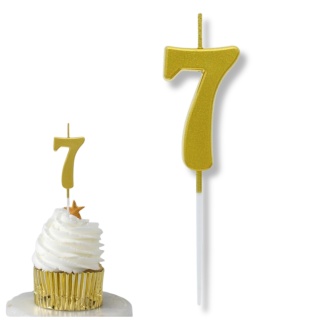 MAŁA ŚWIECZKA CYFRA 7 ZŁOTA 4cm METALICZNY ZŁOTY