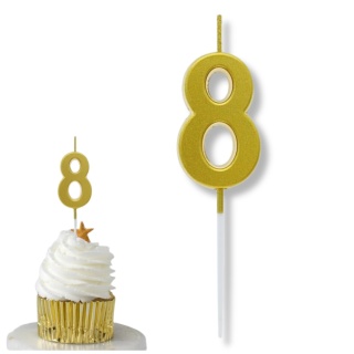 MAŁA ŚWIECZKA CYFRA 8 ZŁOTA 4cm METALICZNY ZŁOTY
