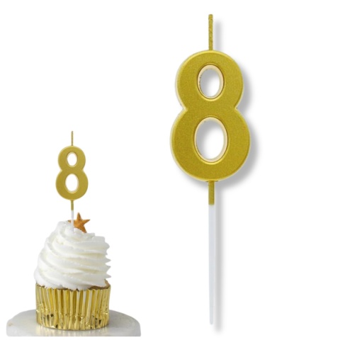 MAŁA ŚWIECZKA CYFRA 8 ZŁOTA 4cm METALICZNY ZŁOTY