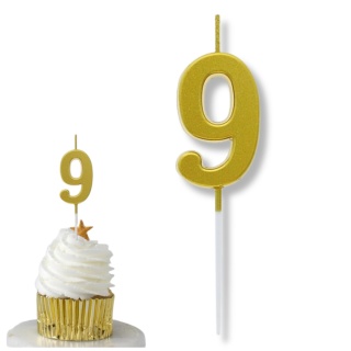 MAŁA ŚWIECZKA CYFRA 9 ZŁOTA 4cm METALICZNY ZŁOTY