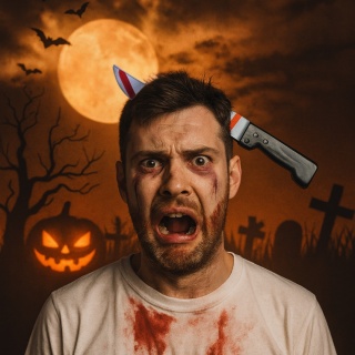 OPASKA NÓŻ W GŁOWIE PRZEBRANIE NA HALLOWEEN
