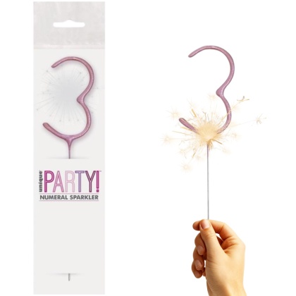 ZIMNY OGIEŃ CYFRA 3 RÓŻOWA 1szt. DEKORACJA TORTU