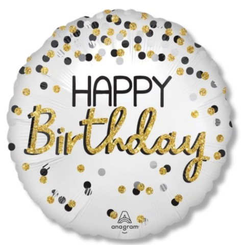 BALON URODZINOWY W KROPKI ZŁOTE SREBRNE 45cm BALON Z NAPISEM HAPPY BIRTHDAY