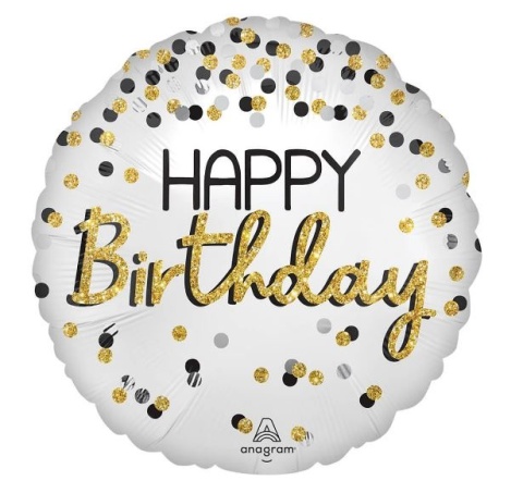 BALON URODZINOWY W KROPKI ZŁOTE SREBRNE 45cm BALON Z NAPISEM HAPPY BIRTHDAY