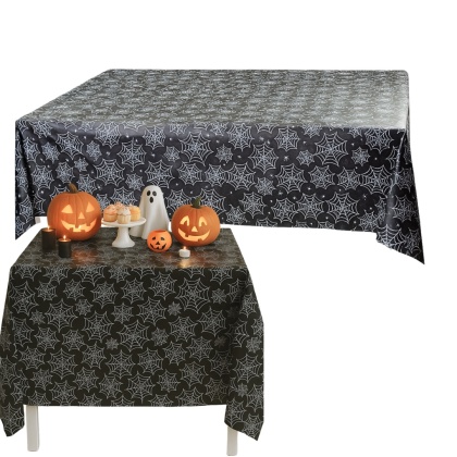 CZARNY OBRUS NA HALLOWEEN 137x274cm OBRUS PAJĘCZYNY I PAJĄKI