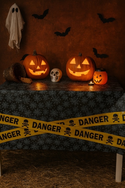 CZARNY OBRUS NA HALLOWEEN 137x274cm OBRUS PAJĘCZYNY I PAJĄKI