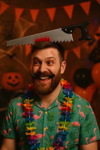 OPASKA PIŁA W GŁOWIE PRZEBRANIE NA HALLOWEEN