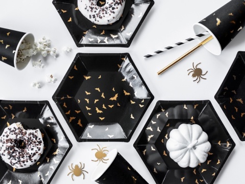 PAPIEROWE KUBECZKI NA HALLOWEEN 6szt. CZARNE KUBECZKI TREACK OR TREAT