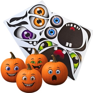 ZABAWNE NAKLEJKI NA DYNIE 4 zestawy DEKORACJE NA HALLOWEEN
