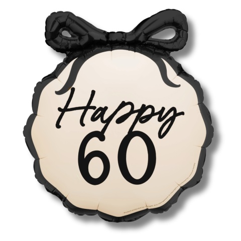 BALON URODZINOWY Z LICZBĄ 60 OKRĄGŁY 67cm ELEGANCKI Z KOKARDĄ