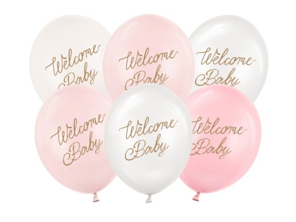 BALONY LATEKSOWE WELCOME BABY RÓŻOWE 30cm 6szt. BALONY NA POWITANIE MALUSZKA