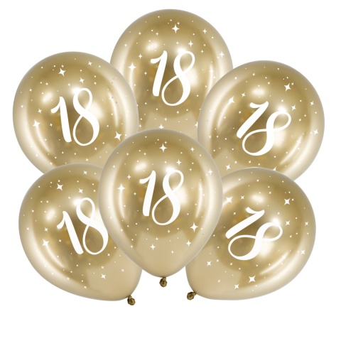 ZŁOTE BALONY NA 18 URODZINY 30cm 6szt. BALONY GLOSSY Z LICZBĄ 18