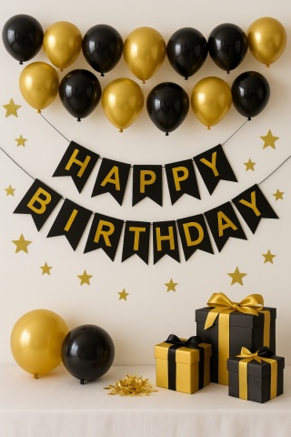 BANER URODZINOWY CZARNY GIRLANDA HAPPY BIRTHDAY