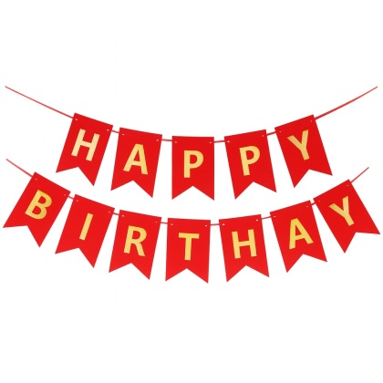 BANER URODZINOWY CZERWONY GIRLANDA HAPPY BIRTHDAY ZŁOTY NAPIS