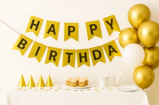 BANER URODZINOWY ZŁOTY GIRLANDA HAPPY BIRTHDAY