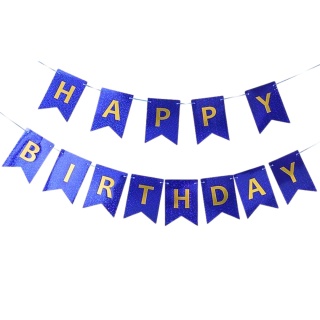 BANER URODZINOWY GRANATOWY HOLOGRAFICZNY GIRLANDA HAPPY BIRTHDAY ZŁOTY NAPIS