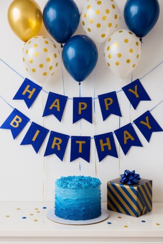 BANER URODZINOWY GRANATOWY HOLOGRAFICZNY GIRLANDA HAPPY BIRTHDAY ZŁOTY NAPIS