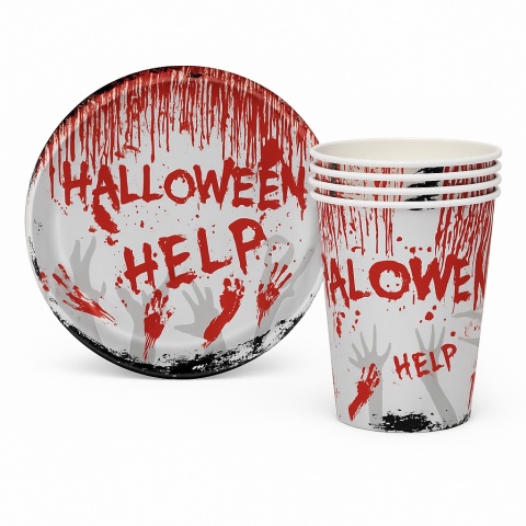 ZESTAW NA HALLOWEEN BLOOD TALERZYKI + KUBECZKI JEDNORAZOWE