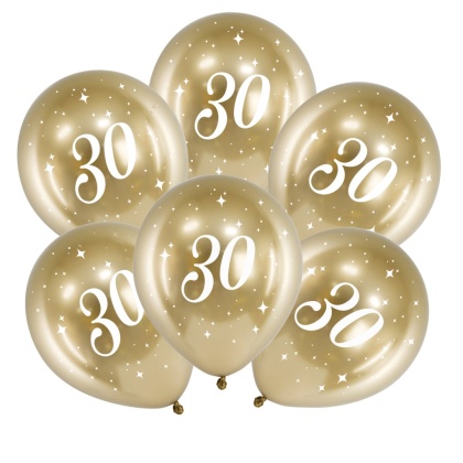 ZŁOTE BALONY NA 30 URODZINY 30cm 6szt. BALONY GLOSSY Z LICZBĄ 30