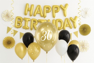 ZŁOTE BALONY NA 30 URODZINY 30cm 6szt. BALONY GLOSSY Z LICZBĄ 30