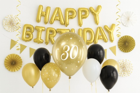 ZŁOTE BALONY NA 30 URODZINY 30cm 6szt. BALONY GLOSSY Z LICZBĄ 30