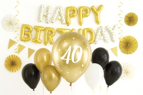 ZŁOTE BALONY NA 40 URODZINY 30cm 6szt. BALONY GLOSSY Z LICZBĄ 40