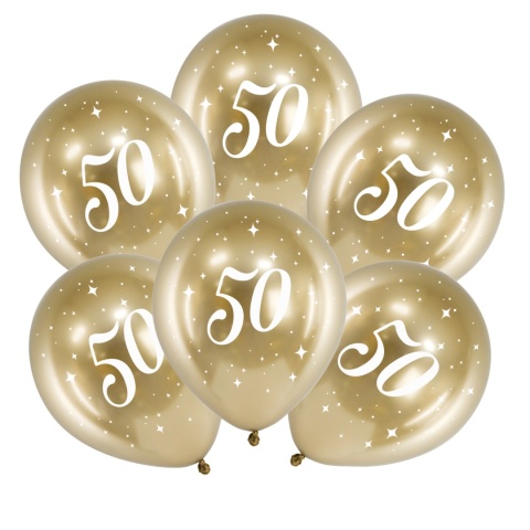 ZŁOTE BALONY NA 50 URODZINY 30cm 6szt. BALONY GLOSSY Z LICZBĄ 50