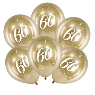 ZŁOTE BALONY NA 60 URODZINY 30cm 6szt. BALONY GLOSSY Z LICZBĄ 60