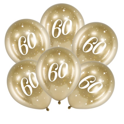 ZŁOTE BALONY NA 60 URODZINY 30cm 6szt. BALONY GLOSSY Z LICZBĄ 60