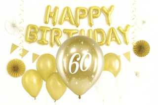 ZŁOTE BALONY NA 60 URODZINY 30cm 6szt. BALONY GLOSSY Z LICZBĄ 60