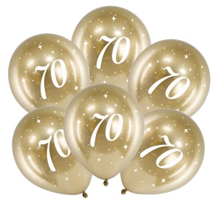 ZŁOTE BALONY NA 70 URODZINY 30cm 6szt. BALONY GLOSSY Z LICZBĄ 70