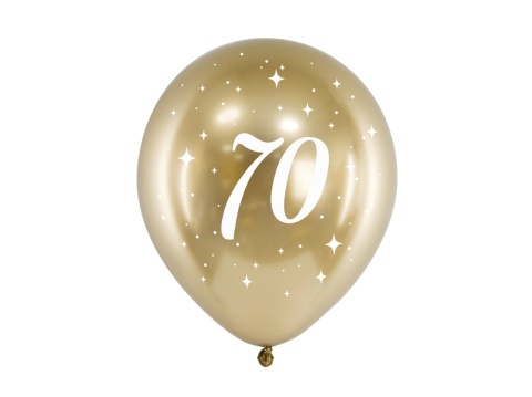 ZŁOTE BALONY NA 70 URODZINY 30cm 6szt. BALONY GLOSSY Z LICZBĄ 70