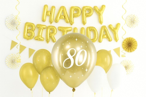 ZŁOTE BALONY NA 80 URODZINY 30cm 6szt. BALONY GLOSSY Z LICZBĄ 80
