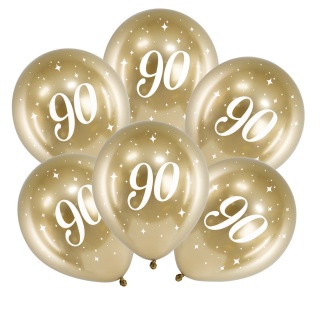 ZŁOTE BALONY NA 90 URODZINY 30cm 6szt. BALONY GLOSSY Z LICZBĄ 90