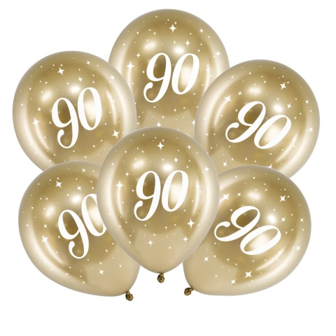 ZŁOTE BALONY NA 90 URODZINY 30cm 6szt. BALONY GLOSSY Z LICZBĄ 90